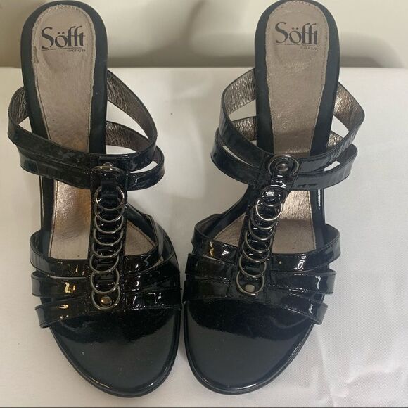 Sofft Isola Black Patent Leather Dress Sandals 11 - Picture 1 of 8
